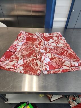 Merona Coral & White Mesh-Lined Swim Shorts